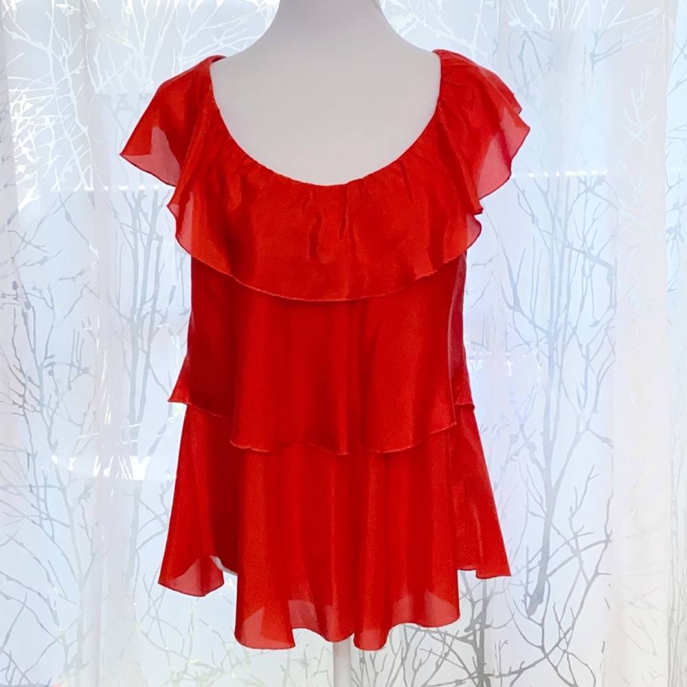 Forever 21 silk orange layered ruffle rows scoop neck tank top sleeveless blouse